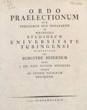 Vorlesungsverzeichnis 1821/22