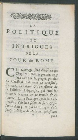 La Politique Et Intrigues De La Cour de Rome.