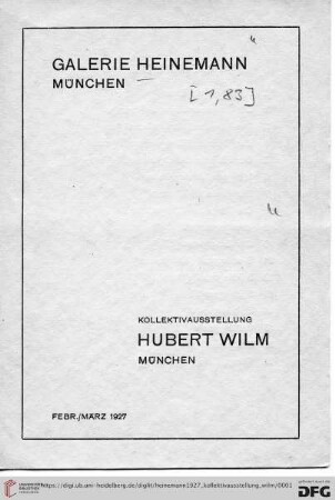 Kollektivausstellung Hubert Wilm : Febr./März 1927