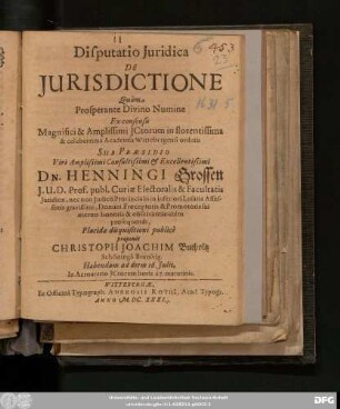 Disputatio Iuridica De Iurisdictione