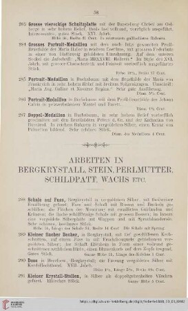 Arbeiten in Bergkrystall, Stein, Perlmutter, Schildpatt, Wachs etc. (Nr. 288 -357)