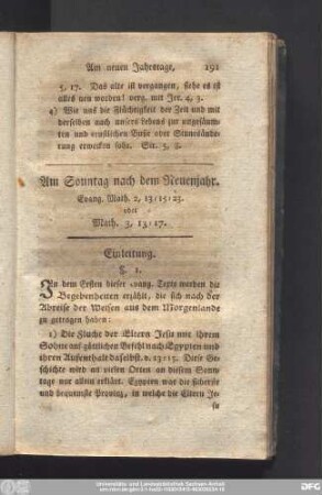 Am Sonntage nach dem Neuenjahr. Evang. Math. 2, 13 - 15 - 23. oder Math. 3, 13 - 17.