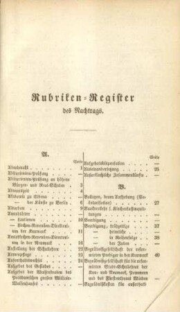 Rubriken-Register des Nachtrags.