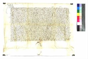 Propst Konrad zu den Wengen zu Ulm vidimiert die Verkaufsurkunde des Grafen Ulrich zu Helfenstein über ein Drittel der Stadt Wiesensteig und der Herrschaft Helfenstein von 1442 März 19.