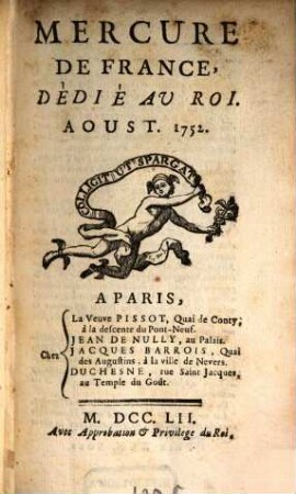 Mercure de France. 1752, 8