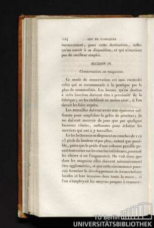SECTION 1V. Conservation en magasins.