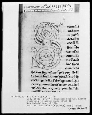 Haimonis in Apocalypsin libri 9 — Initiale S, Folio 14recto