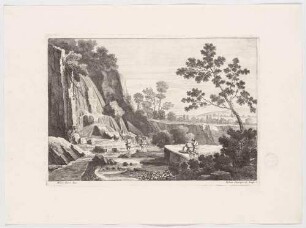 Wasserfall mit zwei Fischern, aus einer Folge von Landschaften nach Marco Ricci, Bl. 6