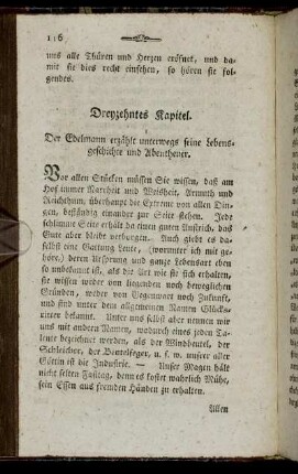 Dreyzehntes Kapitel. Der Edelmann erzählt unterwegs seine Lebensgeschichte und Abentheuer.