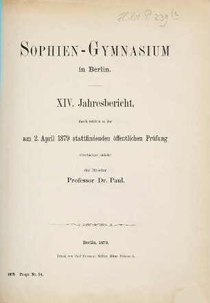 Jahresbericht. 1878/79