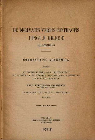 De derivatis verbis contractis linguae Graecae quaestiones