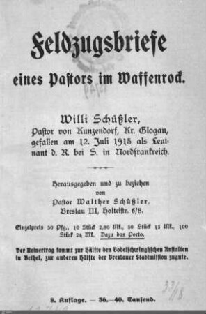 Feldzugsbriefe eines Pastors im Waffenrock