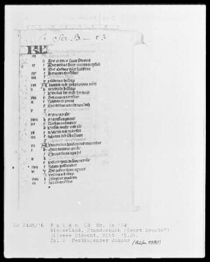 Stundenbuch (Gert Groote?) — Kalendar der Diözese Utrecht, Folio 2 recto - 7 verso