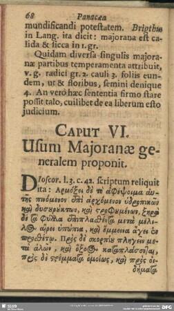 Caput VI. Usum Maioranae generalem proponit