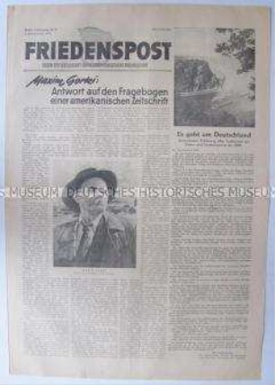 Wochenzeitung der DSF "Friedenspost" u.a. mit der Erlärung der Volkskammer der DDR zur Ratifizierung der Pariser Verträge