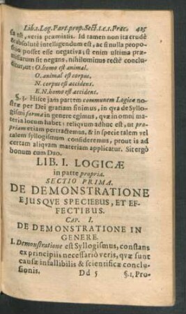 Sectio Prima. De Demonstratione Eiusque Speciebus, Et Effectibus.