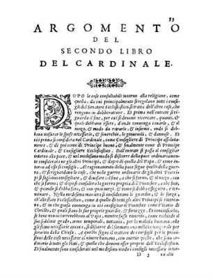 Argomento Del Secondo Libro Del Cardinale.