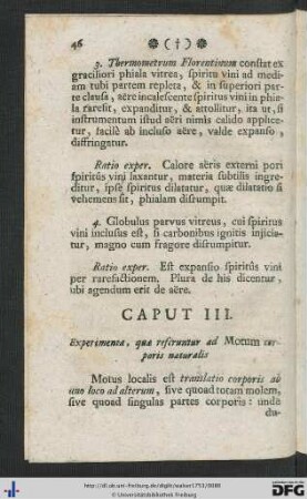 Caput III. Experimenta, quae referuntur ad Motum corporis naturalis.