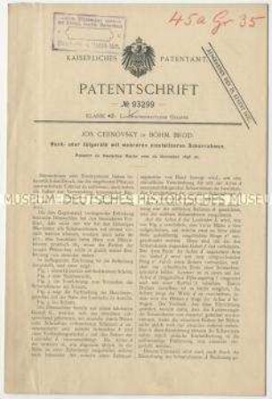 Patentschrift eines Hack- oder Jätegerätes mit mehreren einstellbaren Scharrahmen, Patent-Nr. 93299