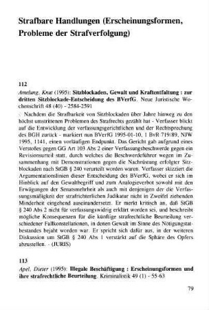 79-100, Strafbare Handlungen (Erscheinungsformen, Probleme der Strafverfolgung)