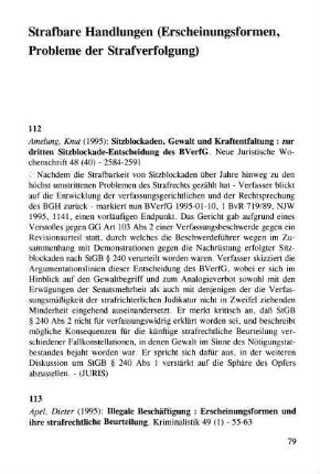 79-100, Strafbare Handlungen (Erscheinungsformen, Probleme der Strafverfolgung)