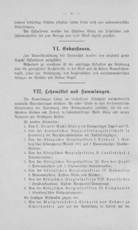 VII. Lehrmittel und Sammlungen