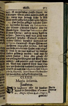 CLXXII. Magia infamis. Zauberey. - CLXXIII. Purgantia. Purgierende Artzney.