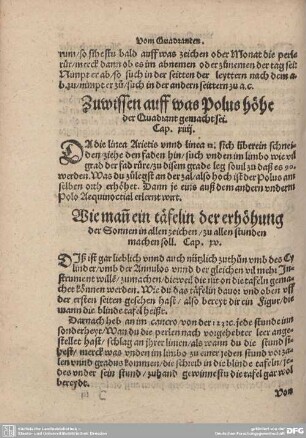 Zuwissen auff was Polus höhe der Quadrant gemacht sei. Cap. xiiii.