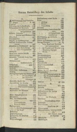 Kurzes Verzeichnis des Inhalts