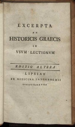 Excerpta Ex Historicis Graecis In Usum Lectionum