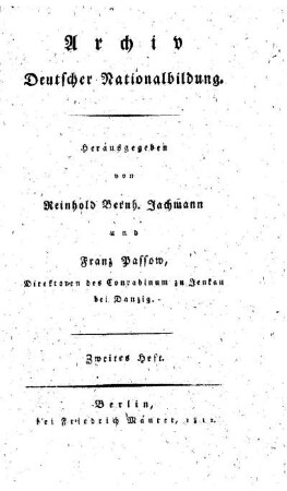 Titelblatt des zweiten Heftes