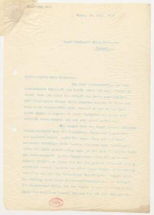 Brief an Willy Burmester : 14.07.1910