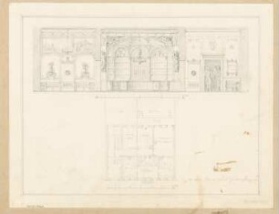 Konditorei Monatskonkurrenz Februar 1850: Grundriss, Aufriss der Innenwände; Maßstabsleiste