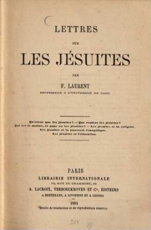 Lettres sur les jésuites