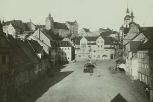 Colditz, Stadt : Colditz. Blick von Südwesten auf Marktplatz, Schloss und Stadtkirche St. Aegidien