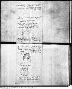 Skizzenbuch Latium, Kampanien, Textseite mit architektonischen Entwürfen