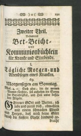 Zweiter Theil. Besonderes Bet- Beicht- und Kommunionbüchlein für Kranke und Sterbende.