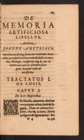 De Memoria Artificiosa Libellus. Auctore Joanne Austriaco.