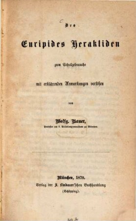 Des Euripides Herakliden : zum Schulgebrauche