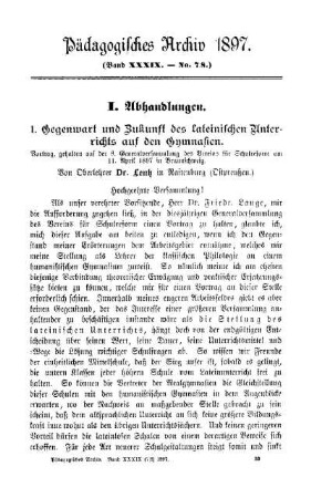 Gegenwart und Zukunft des lateinischen Unterrichts auf den Gymnasien