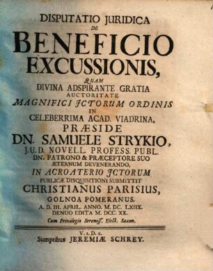 Disp. iur. de beneficio excussionis