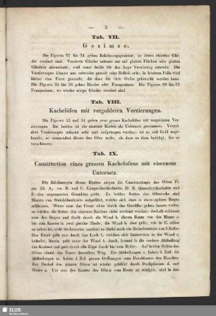 Tab. VIII. Kachelöfen mit vergoldeten Verzierungen