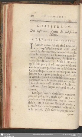 Chapitre IV. Des différentes espéces de Substances salines