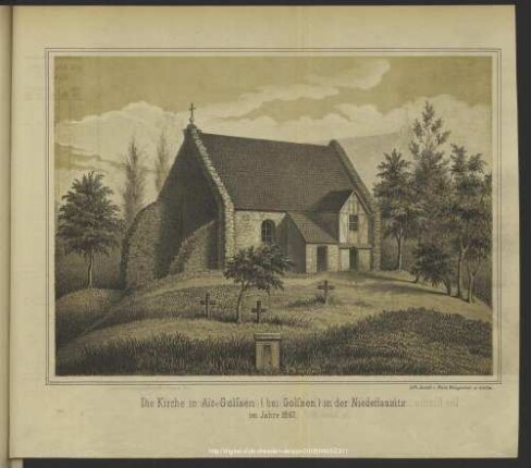 Die Kirche in Alt-Golßen (bei Golßen) in der Niederlausitz im Jahre 1867