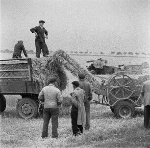 Landmaschinen im Examen (Merxleben). Verladen von Strohballen