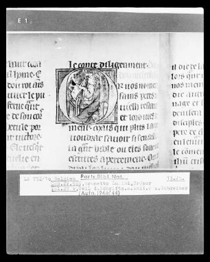 Livre du Trésor de Brunetto Latini, Folio 29 verso, Initiale O mit einem Schreiber