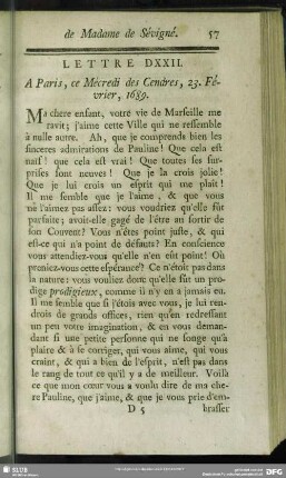 Lettre DXXII. A Paris, ce Mécredi des Cendres, 23. Février, 1689
