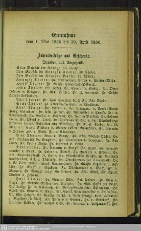 Einnahme vom 1. Mai 1865