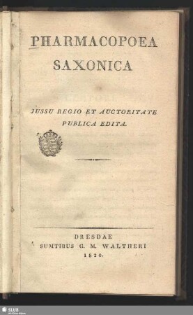 1820: Pharmacopoea saxonica