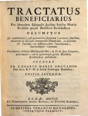 Tractatus beneficiarius pro indemniter salvandis iuribus sanctae matris ecclesiae quoad beneficia ecclesiastica